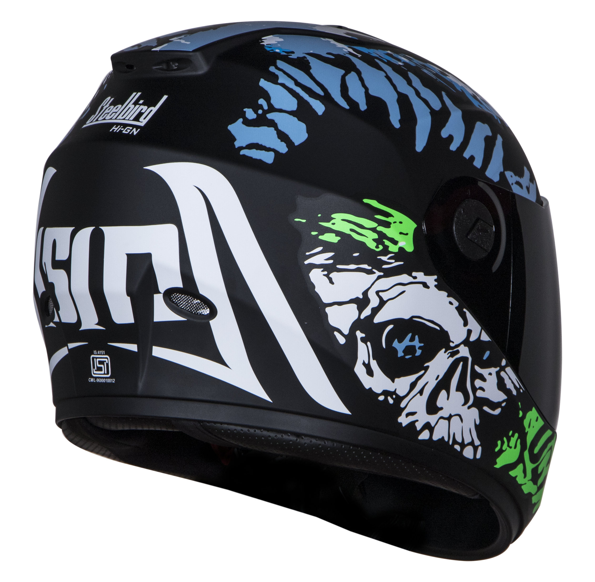 SBH-11 Vision Skull Mat Black With Light Blue( Fitted With Clear Visor Extra Smoke Visor Free)